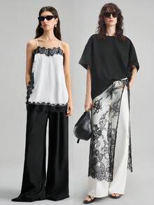 Ontre 2025 Autumn Women's Lace-Up Skirt, Fashionable Minimalist Design, Urban Commute Business Casual Apparel, Party Outfit - Black - View 2