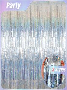 1/2/4 Gói Rèm Phông Nền Tiệc Bạc 200x100cm Rèm Viền Kim Tuyến Lấp Lánh Cho Đạo Cụ Chụp Ảnh Tiệc Cưới Cô Dâu Sinh Nhật Halloween Giáng Sinh Trang Trí Tiệc, Trang Trí Tường - Bạc - Xem 1