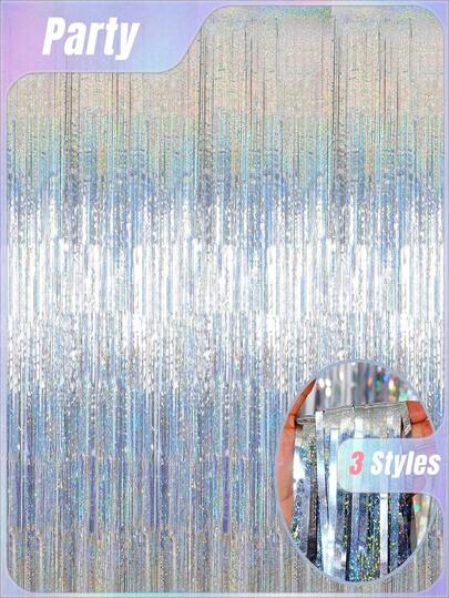 1/2/4 ชุด ผ้าม่านฉากหลังงานปาร์ตีสีเงิน 200x100 ซม. ริ้วตกแต่งกระพริบประกายเงิน สำหรับอุปกรณ์ถ่ายภาพ งานแต่งงาน งานอาบน้ำจัดงานหนูน้อย วันเกิด ฮาโลวีน งานคริสต์มาส ตกแต่งปาร์ตี้ ตกแต่งผนัง