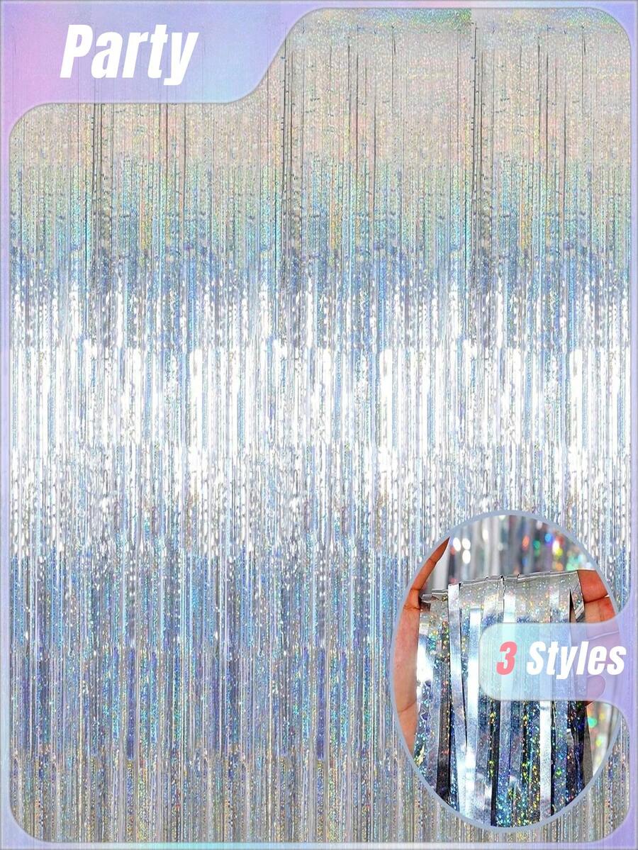 1/2/4 Gói Rèm Phông Nền Tiệc Bạc 200x100cm Rèm Viền Kim Tuyến Lấp Lánh Cho Đạo Cụ Chụp Ảnh Tiệc Cưới Cô Dâu Sinh Nhật Halloween Giáng Sinh Trang Trí Tiệc, Trang Trí Tường - Bạc - Xem 1