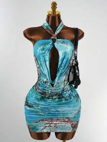 SaltGleam SaltGleam Đầm nữ thanh lịch, gợi cảm, cổ yếm, hở lưng, dây xích, xếp ly. - Nhiều màu - Xem 5