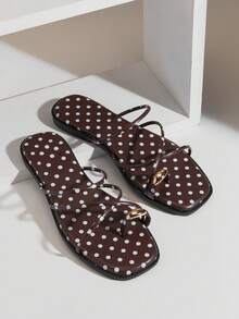 Solezae #PopCraft Women's Red Polka Aesthetic Strappy Toe-Loop Slides – Vibrant, Sleek & Eye-Catching - Brown - View 7