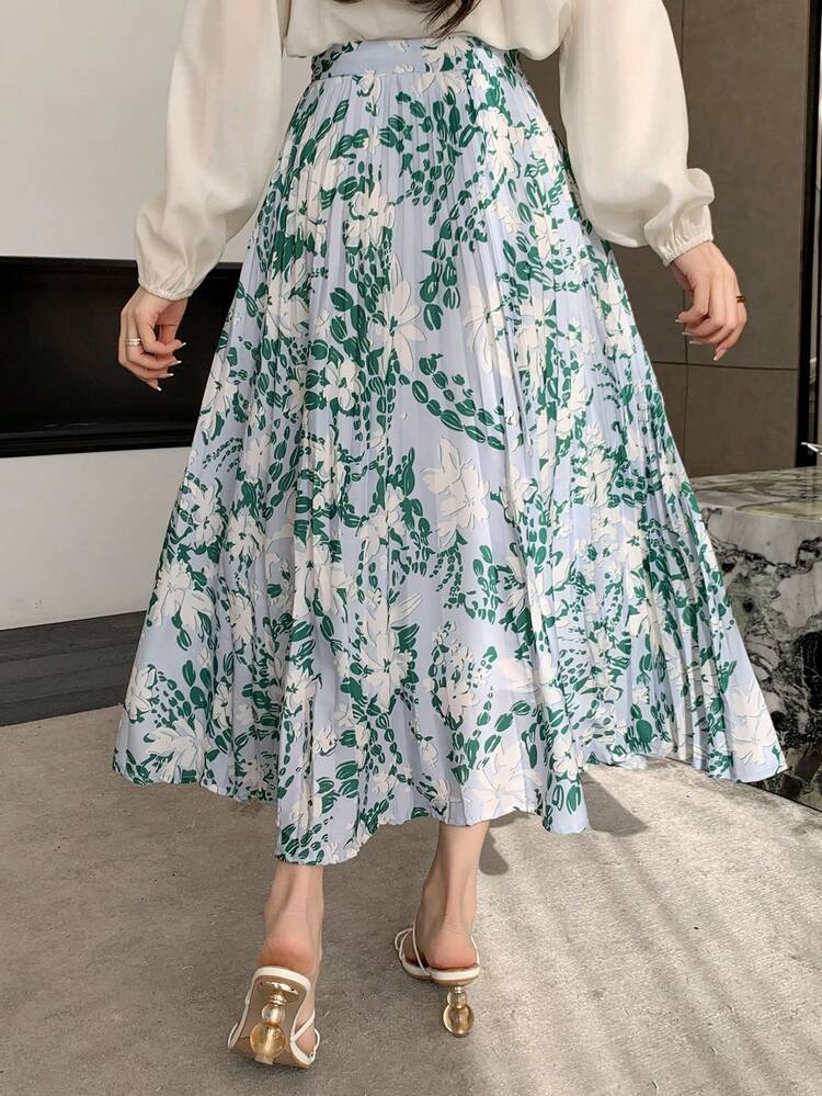 Floral Pleated A-Line Skirt For Women,Wedding Guest Skirt Women Boho