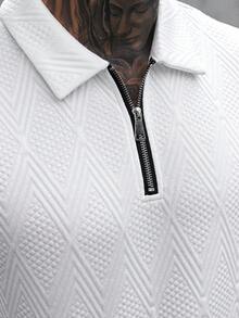 Manfinity CasualCool 男士时尚3D纹理休闲Polo衫套装，Polo衫组合，男士纹理短袖上衣和短裤，INS畅销夏季两件套休闲两件套男士夏季运动服拉链Polo衫两件套夏季套装，男士两件套白色服装，适合周末旅行、户外活动、探险旅行、轻松的工作环境或半正式场合，男友/丈夫礼物，周年纪念/生日礼物，派对暑假假期新年婚礼情人节 - 白色 - 查看 7