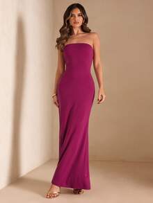 SHEIN BAE Women's Purple Strapless Backless Mermaid Dress, Spring/Summer,Summer Dresses For Women - Purple - View 2