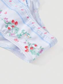 SHEIN MOD 女士性感露背碎花连体泳衣，度假款 - 藍白色 - 查看 6