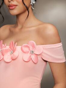 Cheriluna Maternity Maternity Photoshoot Dress With Waist Ruching And Off-Shoulder Design, Gray - Pink - View 6