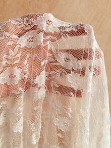 Soleia Đầm ngắn ren nhún bèo màu trơn dành cho nữ - Màu be - Xem 6