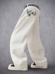 Manfinity Denimwave 男士印花口袋宽松休闲牛仔裤 - 白色 - 查看 7