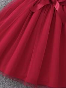 Girls' Elegant Bowknot Decor Dress With Belt, Summer - Red - View 7