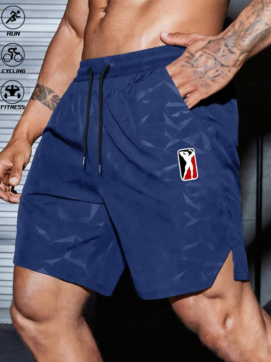 Gym Rark Quần short thể thao cạp chun rút đơn giản cho nam, thích hợp để chạy bộ, đạp xe, tập thể dục, quần short chạy bộ - Màu xanh lam - Xem 1