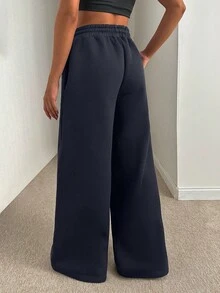 EURMUSE Women Loose Fit Front Stitch Detailed Sweatpant Pant - Navy Blue - View 2