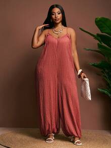 Slaydiva 2026 Spring/Summer Elegant Commute & Casual, Birthday Party, Graduation, Student Wear, Daily Outing, All-Match Versatile, Leisure, Vacation, Cruise Travel, Beach, Sunbathing, Viral Hit, Business Casual, Minimalist & Casual & Vacation & Outing Women's Suitable For Beach And Summer Wear Sleeveless Wide Leg Jumpsuit - Rose - Rose Red - View 7