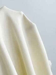 Elamini Áo thun nữ màu mơ cổ chữ V viền ren ôm dáng thoải mái đa năng, thích hợp cho mùa xuân/hè. - Màu be - Xem 6