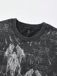 ROMWE MEN Goth Áo thun nam tay ngắn cổ tròn in hình chân dung người, phong cách thường ngày, màu tối, thích hợp cho mùa hè. - màu đen - Xem 4