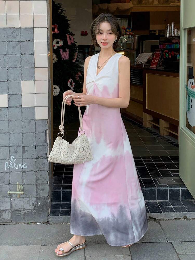Women's Ombre Korean Style Fresh Sleeveless Midi Dress Summer Sundress