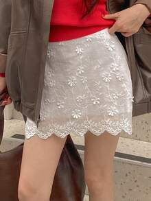 DAZY Women's Embroidered Crochet Elegant A-Line Mini Skirt - White - View 3