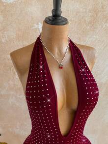 Soleia 女士性感豹纹深V领露背连体衣，修身连体裤，适合派对、圣诞节、约会之夜、夜店、海滩、邮轮、度假、波西米亚风、秋季、复古红色万圣节服装、冬季优雅派对礼服、亮片连体衣 - 紅色 - 查看 6