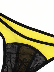 1pc Fashionable Yellow Lace Trim Sexy Briefs For Men - Multicolor - View 5