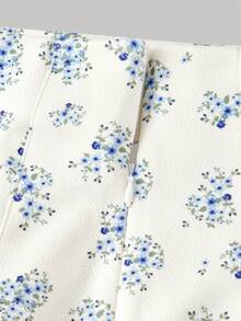 SHEIN MOD 黑色玫瑰蕾丝高腰白色中长裙，饰有可见缝线和喇叭形褶裥，蕾丝中长裙，百搭半身裙，褶裥半身裙，高腰半身裙，波西米亚风，春夏中长裙，婚礼中长裙，约会中长裙 - 藍白色 - 查看 6