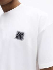 SUMWON Men's Short Sleeve Crew Neck T-Shirt With Small Chest Patch Logo Casual Cotton Tee Summer Essential Streetwear - White - View 6