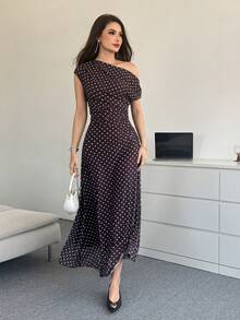Modelyn 春季新款优雅扭结连衣裙，女士款 - 棕色 - 查看 3