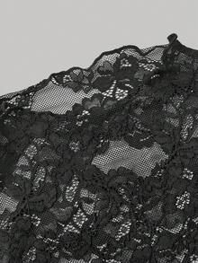 SHEIN MOD 3件套女士蕾丝透视长袖黑白上衣，蕾丝上衣，黑白上衣，3件装女士薄纱蕾丝长袖露脐上衣，高领设计，春夏款，优雅上衣，外出上衣，生日装，嘉年华服装，多件装上衣，漏斗领上衣 - 黑與白 - 查看 3