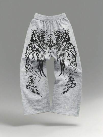 Manfinity EMRG 男士休闲运动翼纹印花抽绳腰带运动裤