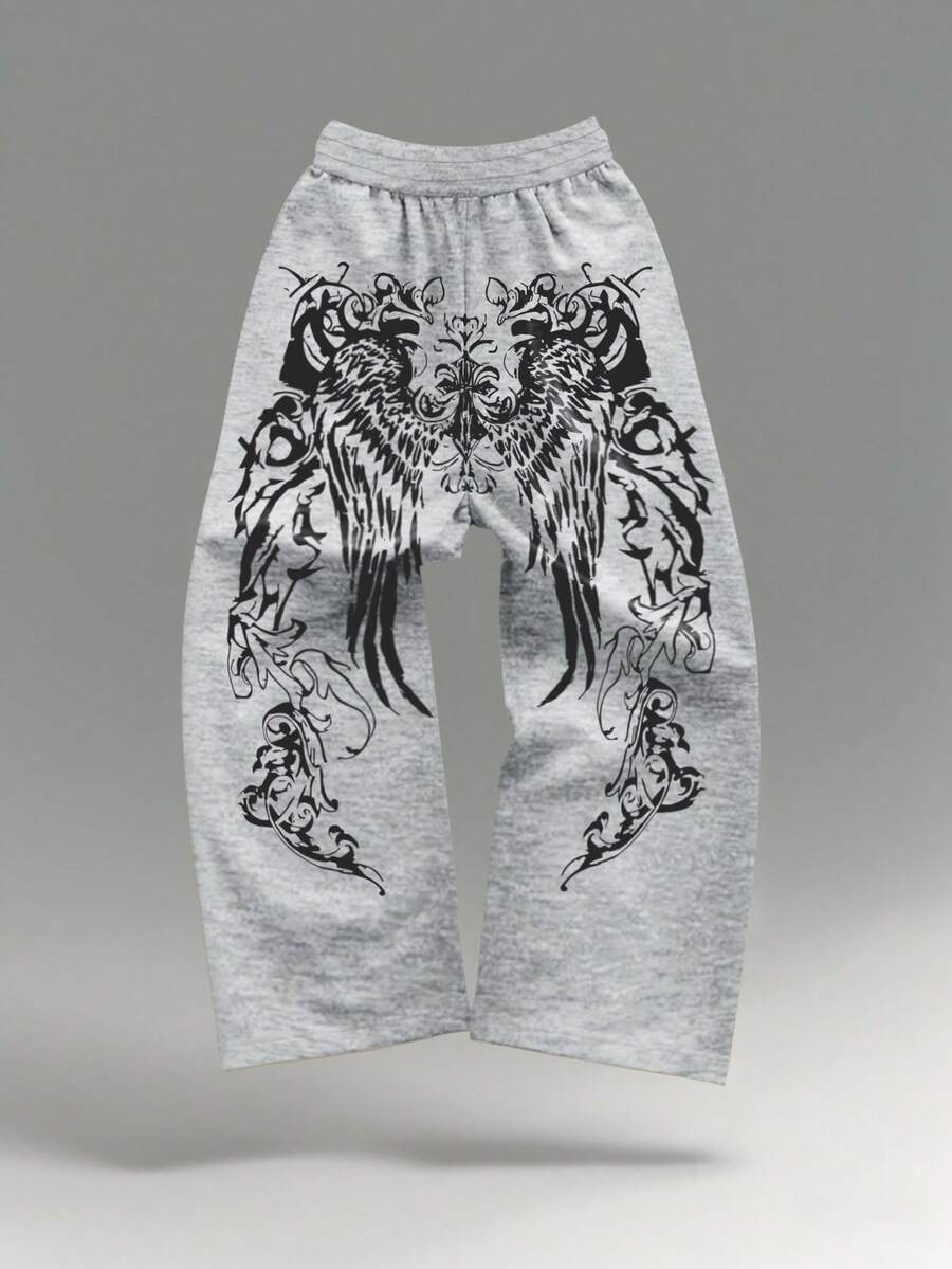 Manfinity EMRG 男士休闲运动翼纹印花抽绳腰带运动裤 - 彩色 - 查看 1