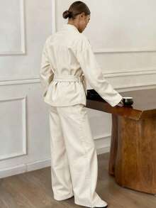 DAZY Autumn/Winter New Loose Casual Distressed Wash Waist Cinched Women Denim Suit - Brown - View 4