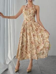 DAZY Women's Elegant Floral Print Sleeveless Dress, Summer Wedding Guest Dress - Yellow - View 5