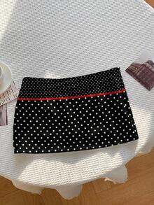 Attitoon Chân váy chữ A nữ kiểu dáng tối giản, họa tiết chấm bi và nơ, đa năng cho mùa xuân và hè. - Nhiều màu - Xem 2