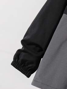 SHEIN Set de 2 piezas de chaqueta con capucha y pantalones deportivos informales con gráficos y colores contrastantes para niño preadolescente, adecuado para ir y venir, la escuela, uso casual, viajes, deportes, otoño/invierno - Negro - Ver 3