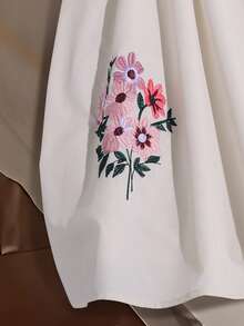 Robe chemise à imprimé floral élégante et décontractée pour préadolescentes, convient pour les fêtes, les sorties et le port quotidien - Nude - Voir 3