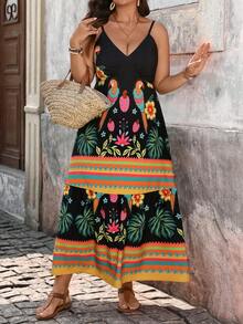 EMERY ROSE Vestido de moda con cintura ceñida y estampado, estilo de vacaciones para mujer de talla grande. Vestido de verano de talla grande con estilo tropical, vestido bohemio de talla grande, vestido de vacaciones de talla grande con estilo español, vestido envolvente para damas, vestido de mujer con descuento de código Ycv9w - Multicolor - Ver 6