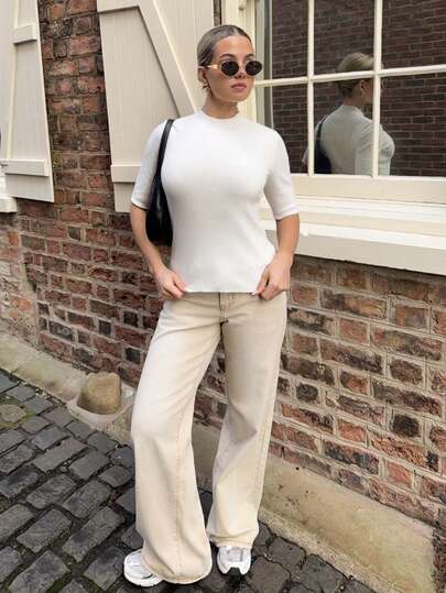 Bethéva 女士口袋宽松阔腿休闲百搭牛仔裤