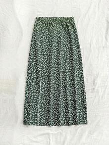 SHEIN Tween Girls' Casual & Vacation Chic Ditsy Floral Printed Skirt - Green - View 2