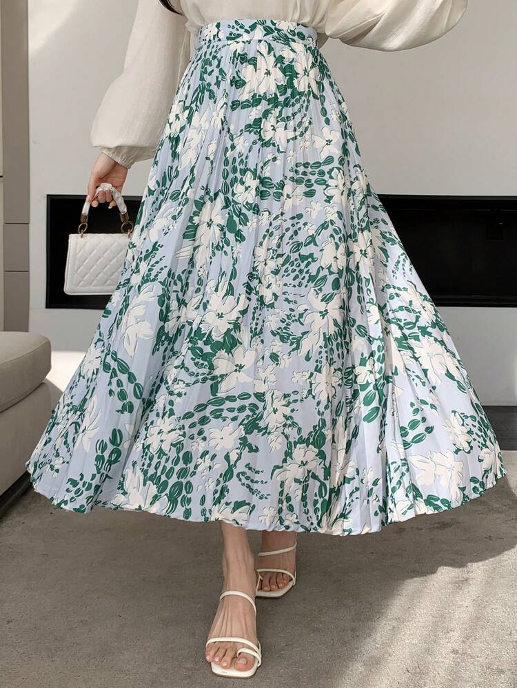 Floral Pleated A-Line Skirt For Women,Wedding Guest Skirt Women Boho