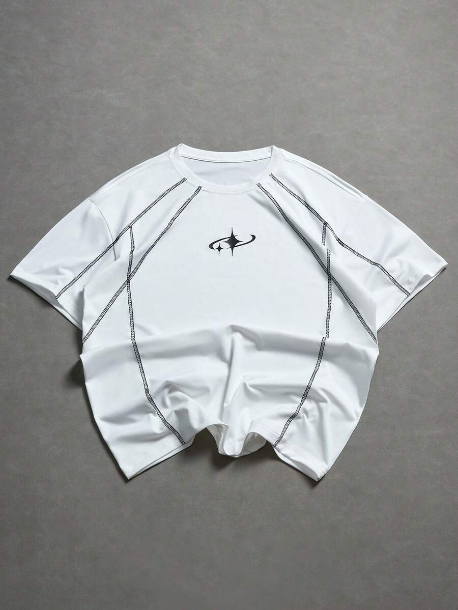 PAVTROS 男士立体马鞍形T恤，小图案印花，情人节、春夏、送男友的礼物、狂欢节、复古、街头风、派对、圣帕特里克节、外出 - 白色 - 查看 1