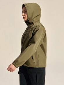 Exploreva Giacca da pioggia con cappuccio di colore unito da donna per uso esterno - Verde militare - Visualizzare 4