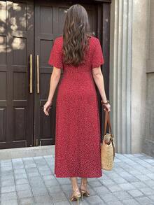 Solivie 女士时尚印花V领连衣裙，夏季 - 紅色 - 查看 2