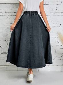 EMERY ROSE Women's Fashion Pocket Flare Denim Skirt - Dark Wash - View 2