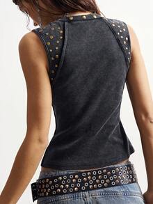 Bohemela Plus Size Summer Casual Beaded Decor Tank Top - Black - View 7