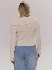 MUSERA Off The Shoulder Tie Shoulder Zip Through Cardigan Jumper Cute Cosy Spring Everyday Sugar Swizzle - Apricot - View 4