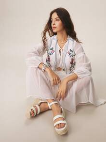 Styleloop 女士编织绳坡跟凉鞋，度假风波西米亚复古美式西部音乐节派对装扮 - 白色5 - 查看 3