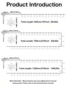 Solar Snowflake String Lights, 5m 20leds / 7m 50leds /12m 100leds Christmas Decorations, Multicolor 8 Lighting Modes, Outdoor Waterproof Garden Festive Decor, Romantic Atmosphere, For Courtyard, Patio, Holiday, Party, Christmas Tree Decoration - Snowflake - View 9