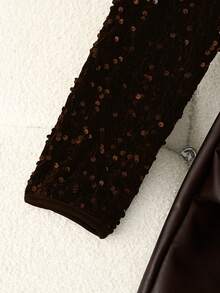 Qadelle Đầm ôm sát cổ chữ V xếp ly, phối sequin và da giả, kiểu dáng thanh lịch dành cho nữ, tôn dáng, thích hợp cho mùa thu/đông. - Cà phê - Xem 6