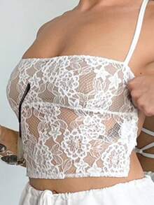 Bethéva 浪漫約會露背綁頸蕾絲白色女士背心 - 白色 - 查看 5