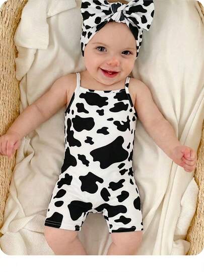 Baby Girl Cow Print Cami Romper
