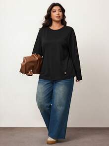 Enliva Plus Size Loose Fit Casual Black Long Sleeve Round Neck T-Shirt Women Long Sleeve T-Shirt Oversized T-Shirt Women Long Sleeve Tee Oversized Top Women T-Shirt,Fall Clothes For Women Underscrub Long Sleeve, For Apple & Rounded Body Shape - Black - View 8